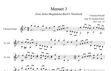 Menuet 3 from Anna Magdalena Bach's Notebook for Classical Guitar (arr. Esteban Peretz)