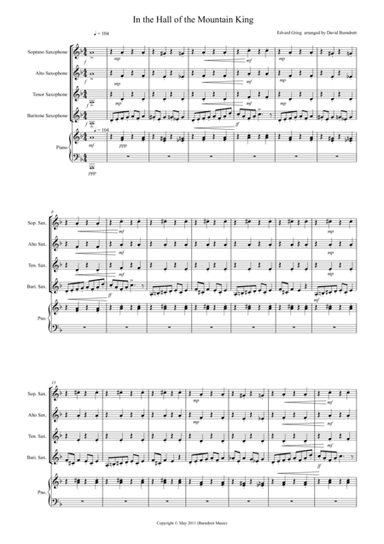 In the Hall of the Mountain King for Saxophone Quartet (arr. David Burndrett)