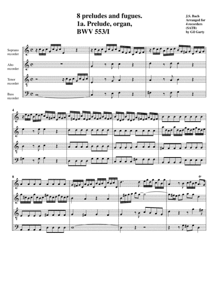 Prelude and fugue BWV 553 (arrangement for 4 recorders) (arr. Gil Garty)