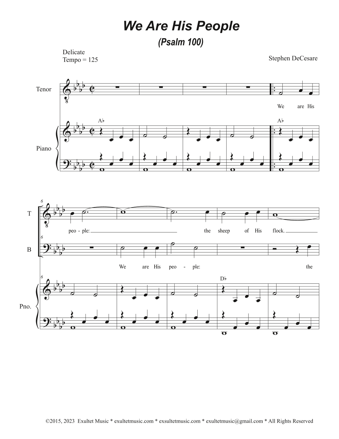 We Are His People (Psalm 100) (Duet for Tenor and Bass solo)