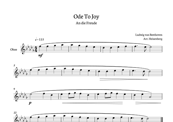 Beethoven - Ode to Joy for oboé in Db - clean version (arr. Heisenberg)
