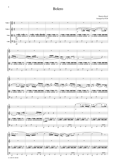 Ravel  Bolero, for string quartet, CR302 (arr. FCMUSIC)