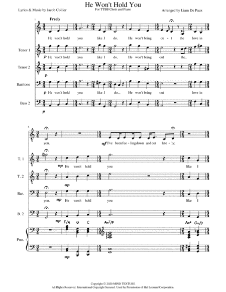 He Won't Hold You (original Version) (arr. Liam De Paux)