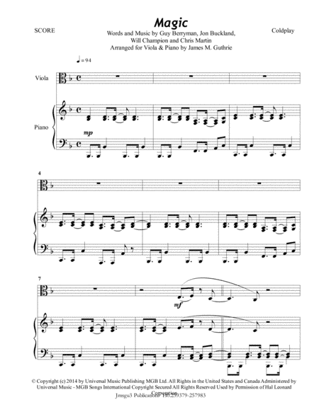 Magic (arr. James M. Guthrie, ASCAP)