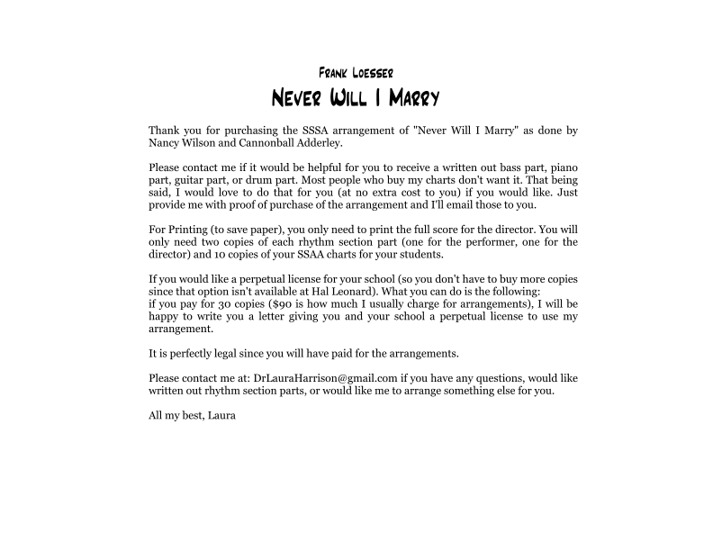 Never Will I Marry (arr. Laura Harrison)