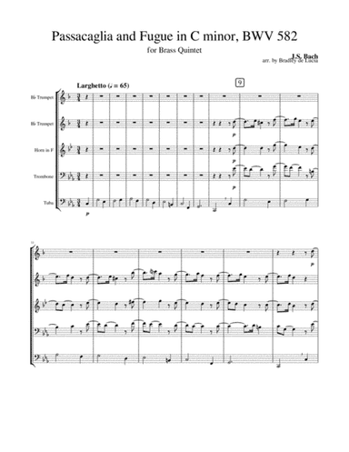 Bach - Passacaglia and Fugue in C minor BWV 582 for Brass Quintet (arr. Bradley de Lucia)