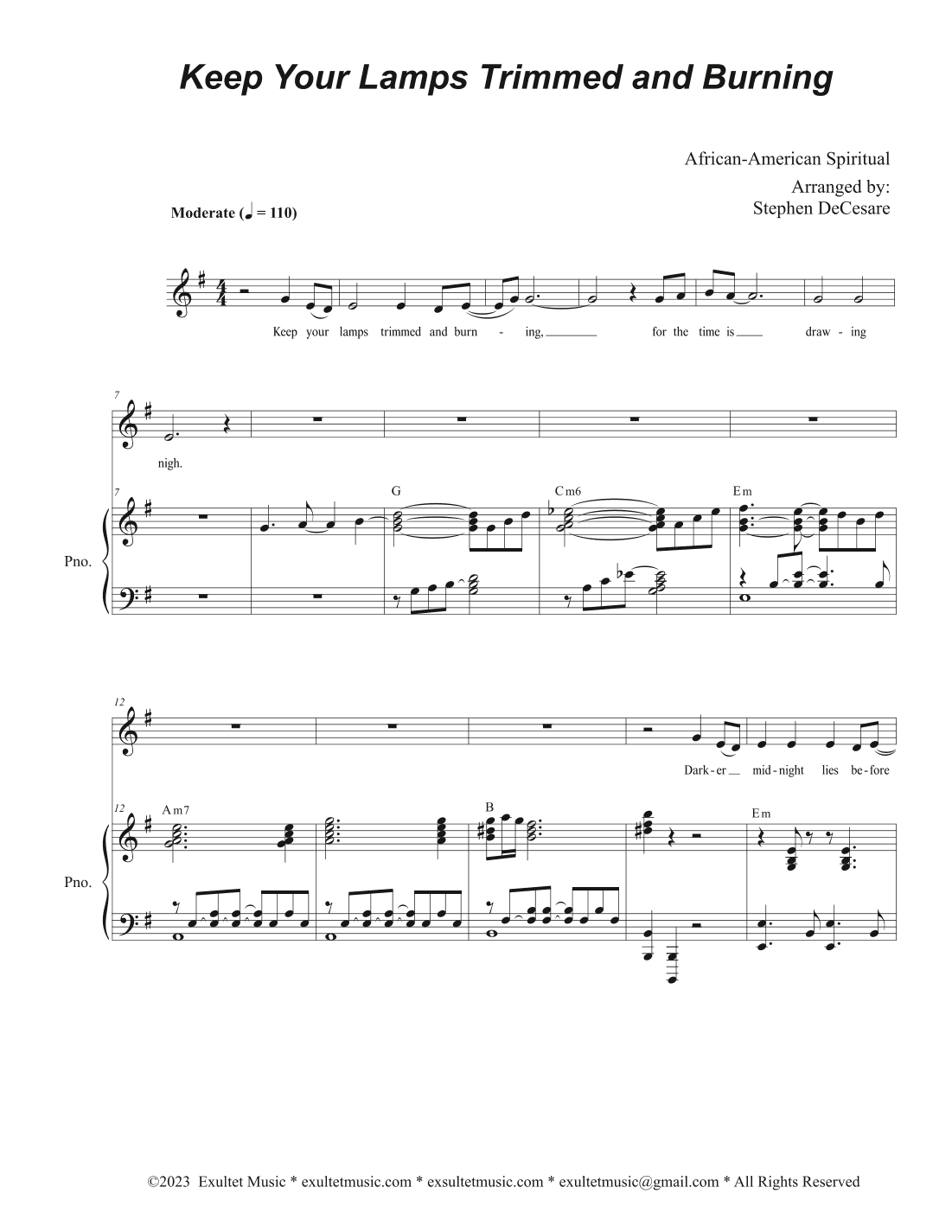 Keep Your Lamps Trimmed And Burning (Unison choir - (High Key) (arr. Stephen DeCesare)