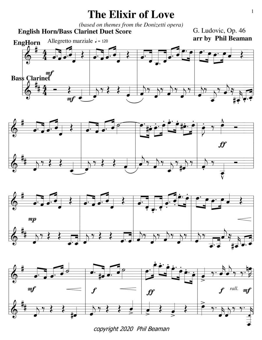 The Elixir of Love-english horn-bass clarinet duet (arr. Phil Beaman)