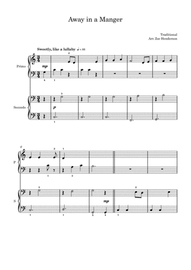 Away in a Manger (Beginner Piano Duet) (arr. New Sky Music Publishing)