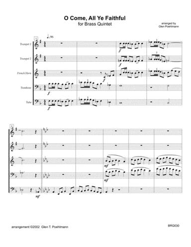 O COME ALL YE FAITHFUL - BRASS QUINTET with optional Handbells (3 octave) (arr. Glen Poehlmann)