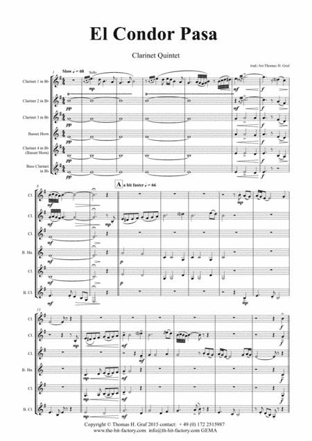 El Condor pasa - Peruvian Folk Song - Clarinet Quintet (arr. Thomas H. Graf)