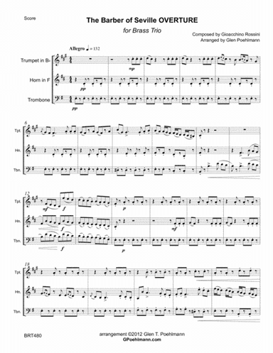 BARBER OF SEVILLE OVERTURE (Rossini) arranged for BRASS TRIO (unaccompanied) (arr. Glen Poehlmann)