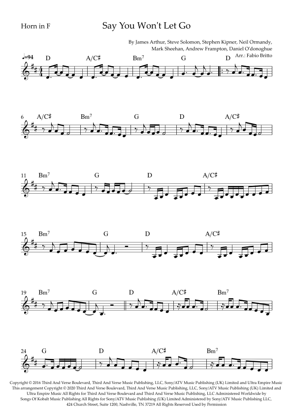 Say You Won't Let Go (arr. Fabio Britto)