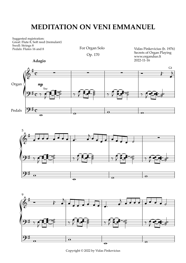 Meditation on Veni Emmanuel, Op. 170 (Organ Solo) by Vidas Pinkevicius