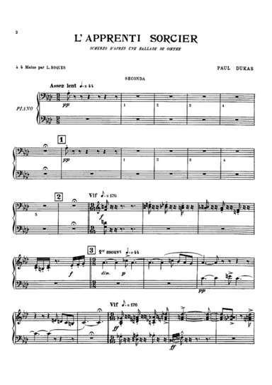 Dukas L'apprenti Sorcier, for piano duet(1 piano, 4 hands), PD811 (arr. L. Roques)