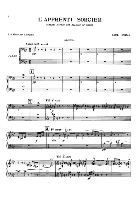 Dukas L'apprenti Sorcier, for piano duet(1 piano, 4 hands), PD811 (arr. L. Roques)