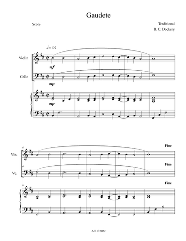 Gaudete (Violin and Cello Duet with Piano Accompaniment) (arr. B. C. Dockery)