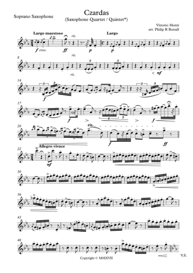 Czardas (Saxophone Quartet / Quintet) - Set of Parts [x5] (arr. Philip R Buttall)