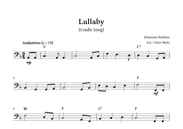 Brahms Lullaby -  Lead Sheet (bass clef) (arr. Vitor Melo)