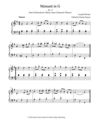 Menuett in G, No. 4 from Notebook for Maria Anna (Nannerl) Mozart (arr. Presto! It's Music Magic Publishing)