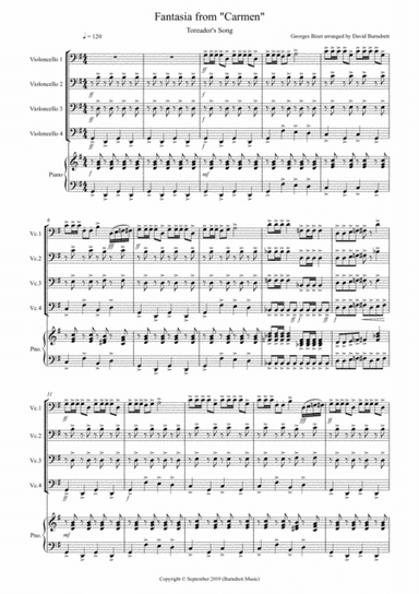 Toreador's Song (Fantasia from Carmen) for Cello Quartet (arr. David Burndrett)