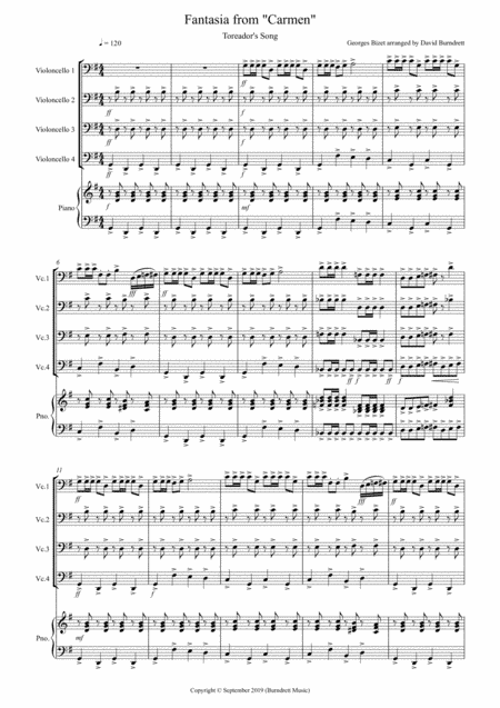 Toreador's Song (Fantasia from Carmen) for Cello Quartet (arr. David Burndrett)