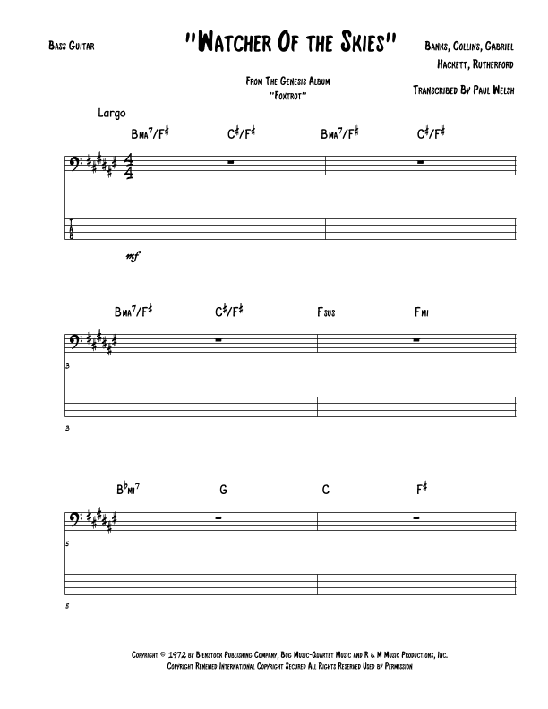 Watcher Of The Skies (arr. P Welsh)