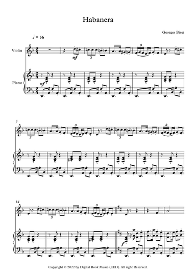 Habanera - Georges Bizet (Violin + Piano) (arr. Digital Book Music)