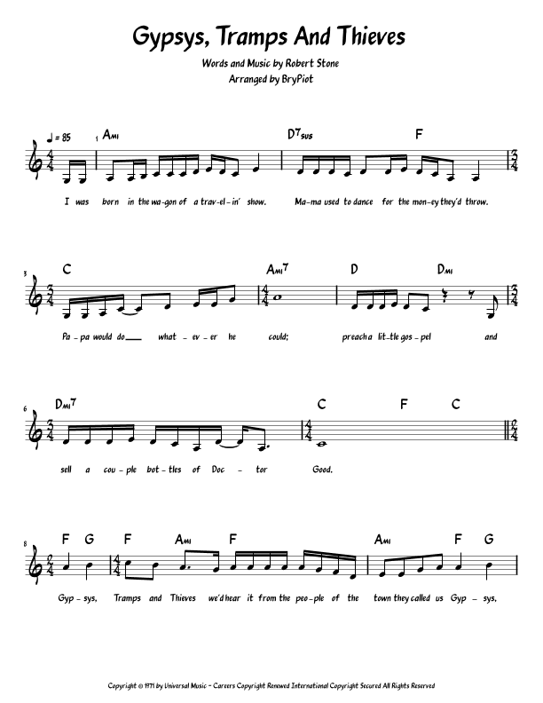 Gypsys, Tramps And Thieves (arr. BryPiot)