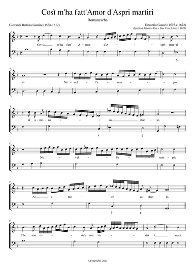 Così m'ha fatt'Amor d'aspri martiri (arr. Early Music Scores)