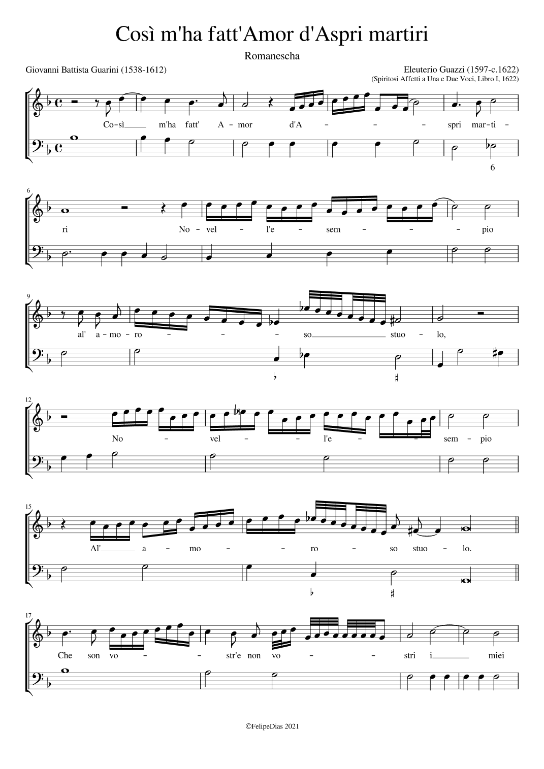 Così m'ha fatt'Amor d'aspri martiri (arr. Early Music Scores)