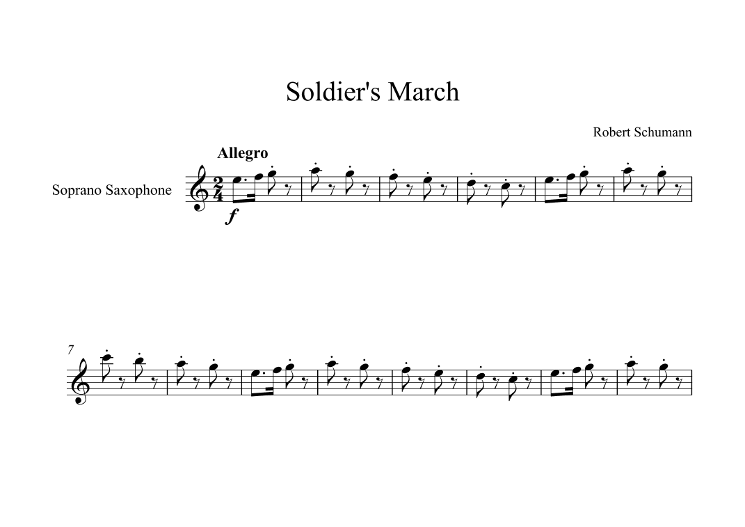 Soldier's March - Robert Schumann (Soprano Sax) (arr. Digital Book Music)