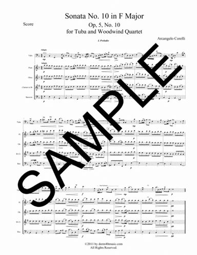 Sonata Number 10 in F Major for Tuba and Woodwind Quartet (arr. Dorm 40 Music)