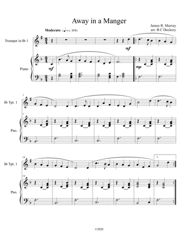 Away in a Manger (trumpet solo) with optional piano accompaniment (arr. B C Dockery)