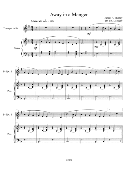 Away in a Manger (trumpet solo) with optional piano accompaniment (arr. B C Dockery)