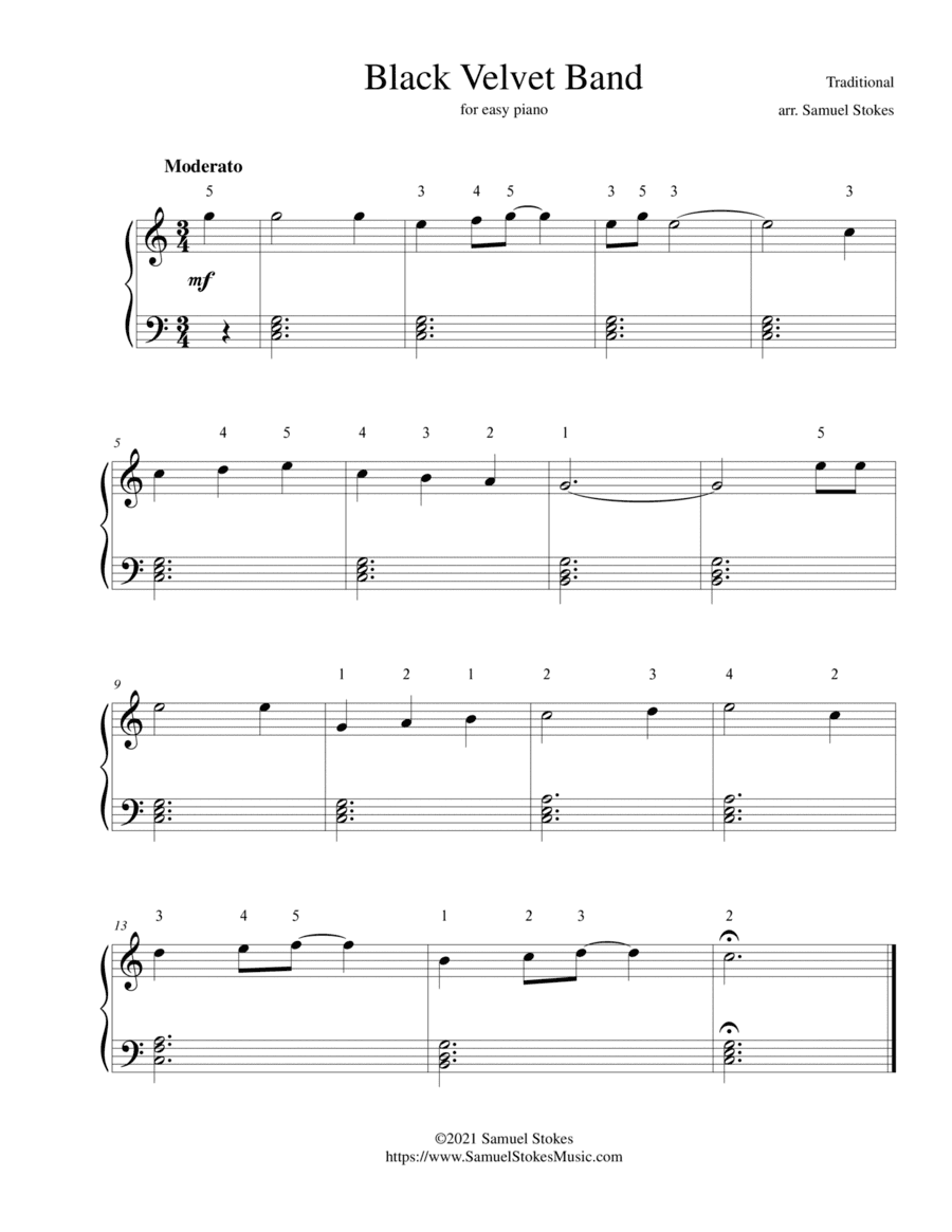 Black Velvet Band - for easy piano (arr. Samuel Stokes)