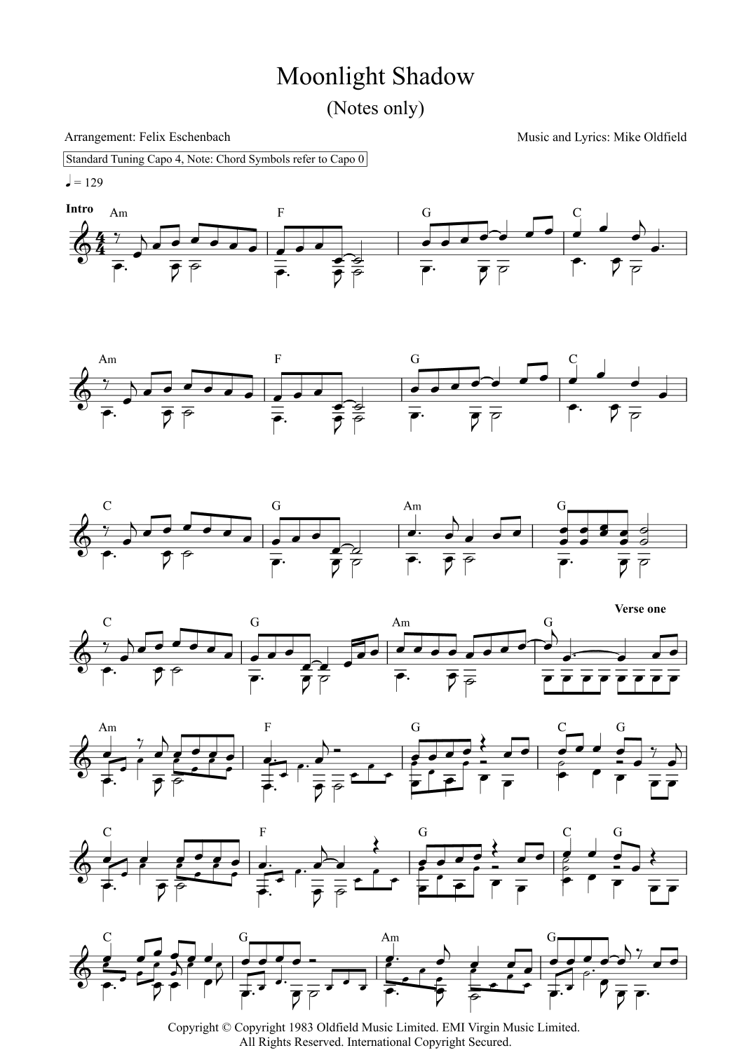 Moonlight Shadow (arr. Felix Eschenbach)
