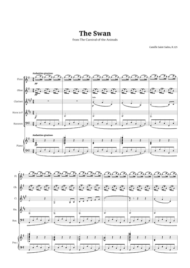 The Swan by Saint-Saëns for Woodwind Quintet and Piano (arr. Langanho)