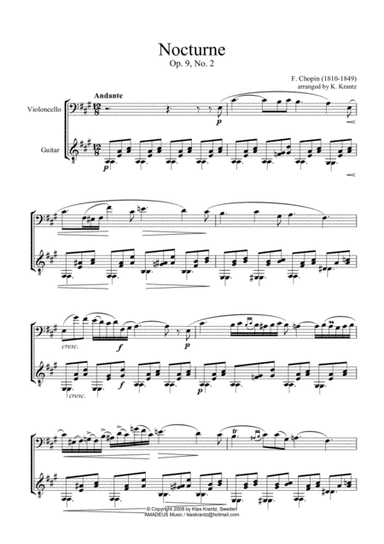 Nocturne Op. 9 No. 2 for cello and guitar (abridged) (arr. K. Krantz)