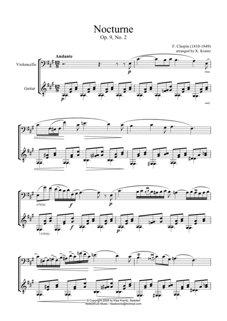 Nocturne Op. 9 No. 2 for cello and guitar (abridged) (arr. K. Krantz)