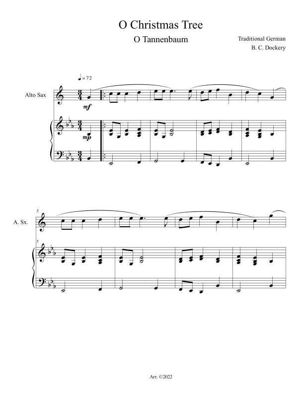 O Christmas Tree (O Tannenbaum) for Alto Sax Solo with Piano Accompaniment (arr. B. C. Dockery)