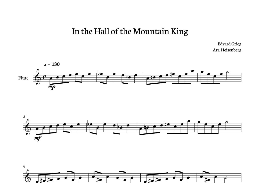 In The Hall of The Mountain King for Flute (arr. Heisenberg)