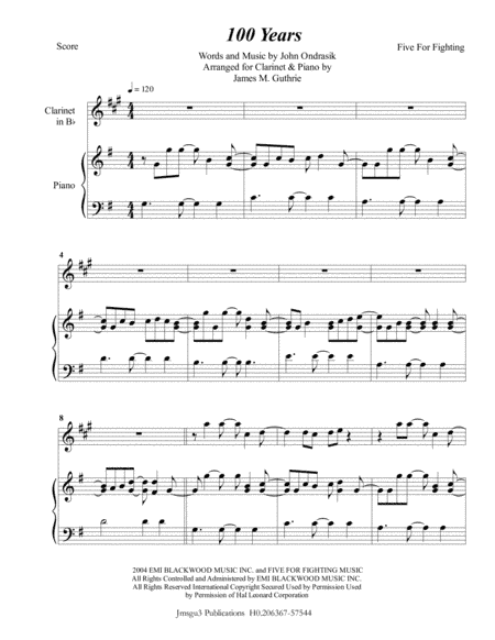 100 Years (arr. James M. Guthrie, ASCAP)