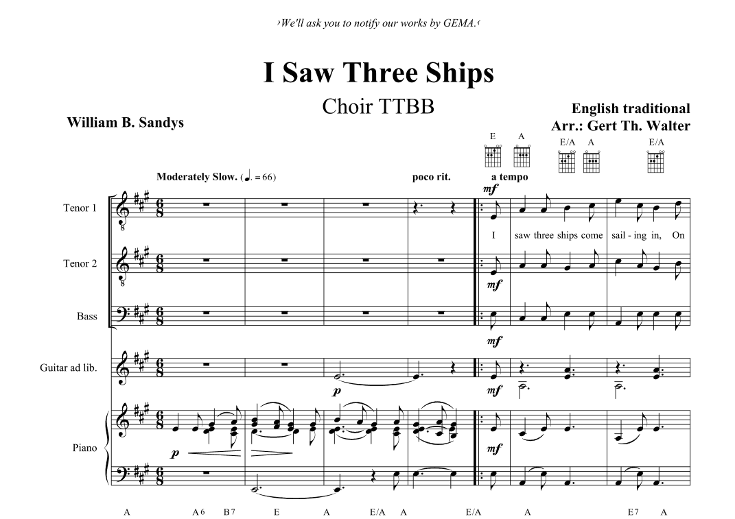 I Saw Three Ships (arr. Gert Th. Walter)