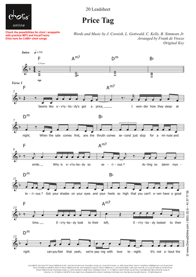 Price Tag (arr. Frank de Vreeze)
