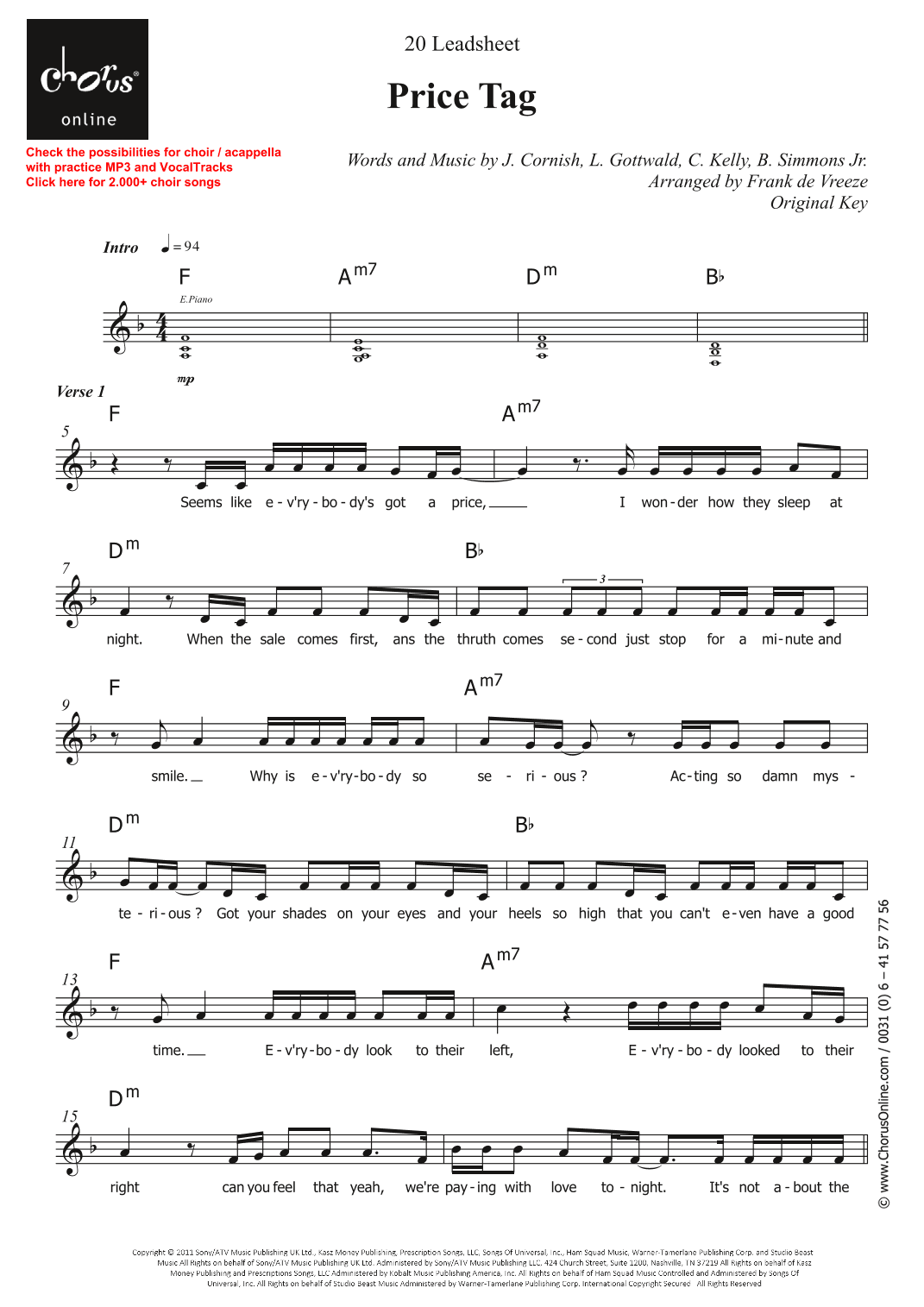 Price Tag (arr. Frank de Vreeze)