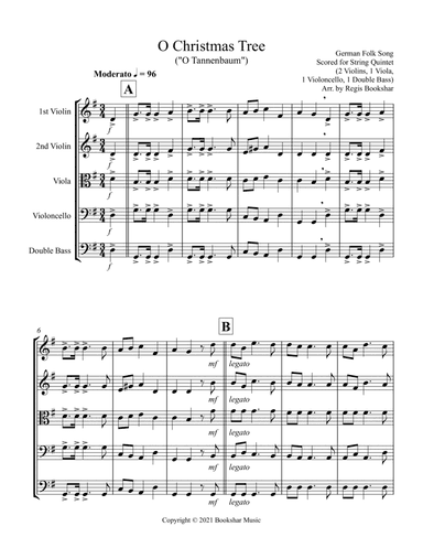 O Christmas Tree (G) (String Quintet - 2 Violins, 1 Viola, 1 Cello, 1 Bass) (arr. Regis Bookshar)