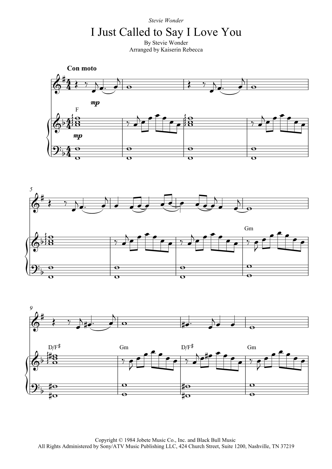 I Just Called To Say I Love You (arr. Kaiserin Rebecca)