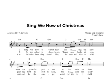 Sing We Now of Christmas (Key of G Minor) (arr. R. Salvario)