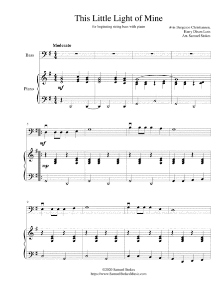 This Little Light of Mine - for beginning string bass with optional piano accompaniment (arr. Samuel Stokes)